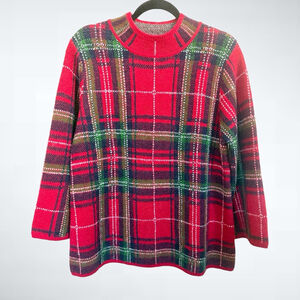 Entro Holiday Plaid Knit Sweater in Red Size S